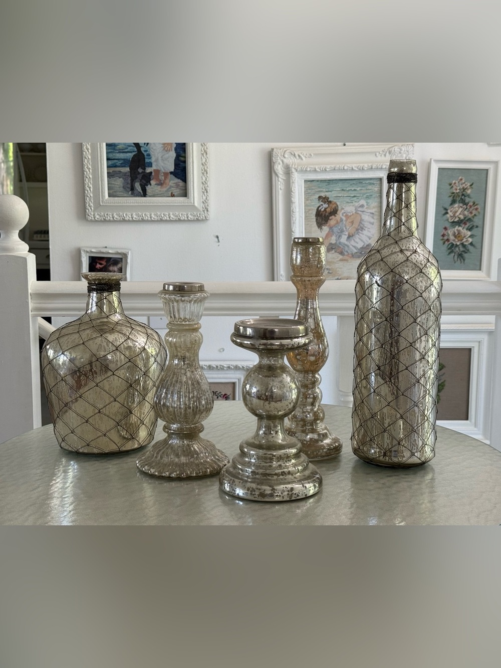 Mercury Glass Decorative Vases & Candleholders Set - Silver (5) pieces